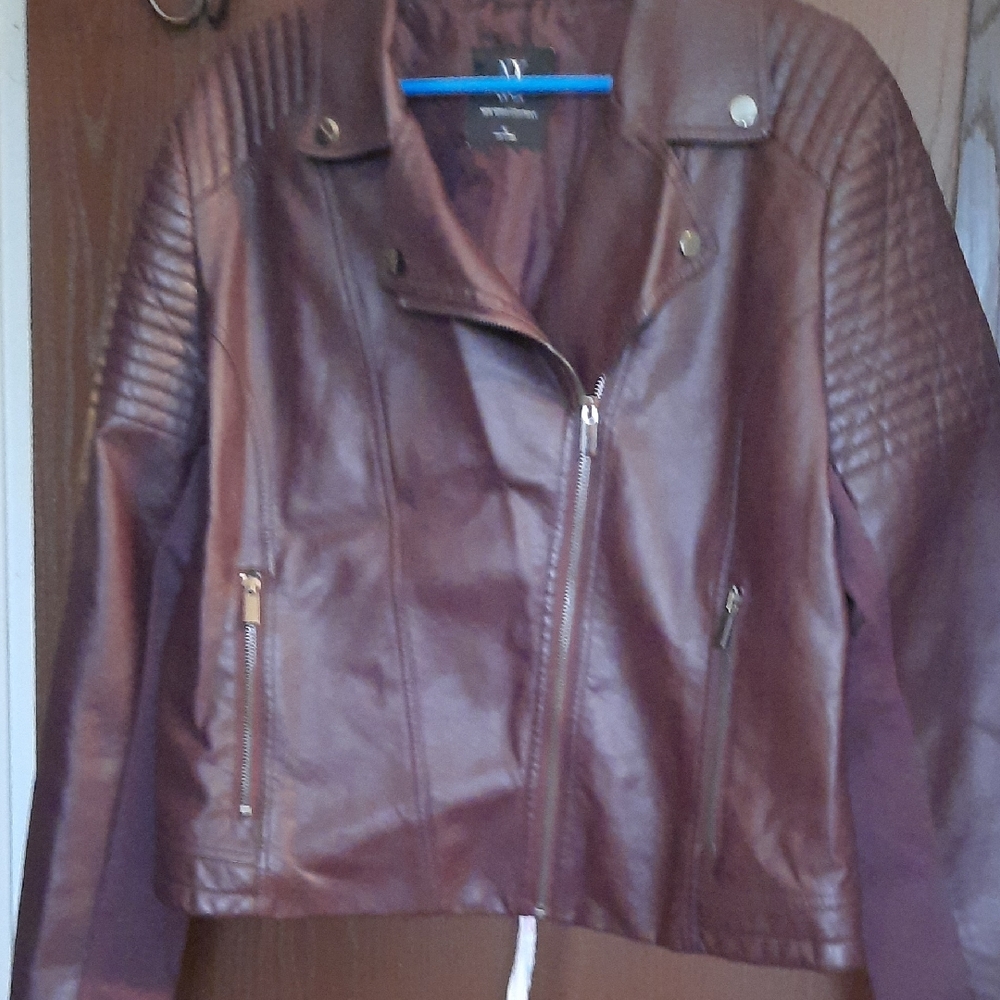New York & Company Rich Brown Leather Jacket